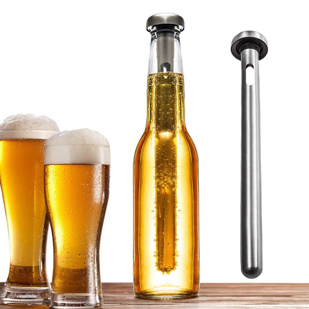 Three cold beers, two in glasses next to a clear bottle 